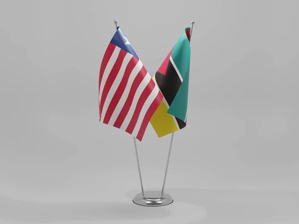 Mozambique Liberia Cooperation Flags White Background Render — Stock Photo, Image