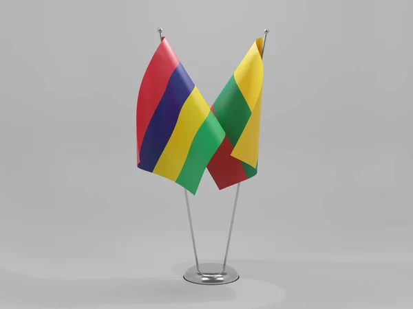 Lituânia Bandeiras Cooperação Maurícia Fundo Branco Render — Fotografia de Stock