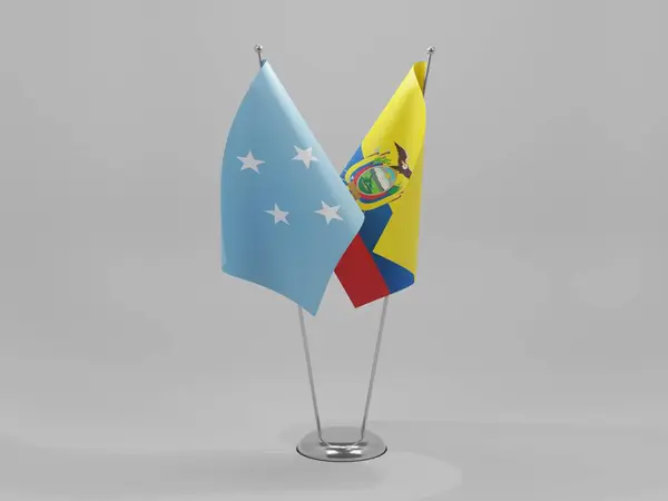 Ecuador Banderas Cooperación Micronesia Fondo Blanco Render — Foto de Stock
