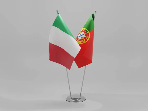 Portugal Italy Cooperation Flags White Background Render — 스톡 사진