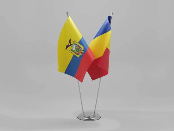 Rumunsko Vlajky Spolupráce Ekvádoru Bílé Pozadí Vykreslování — Stock fotografie