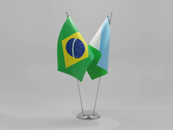 Djibuti Bandeiras Cooperação Brasil Fundo Branco Render — Fotografia de Stock