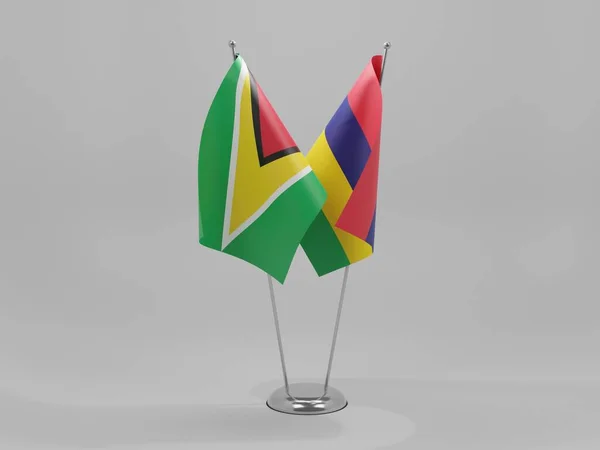 毛里求斯 圭亚那合作旗 白色背景 3D渲染 — 图库照片