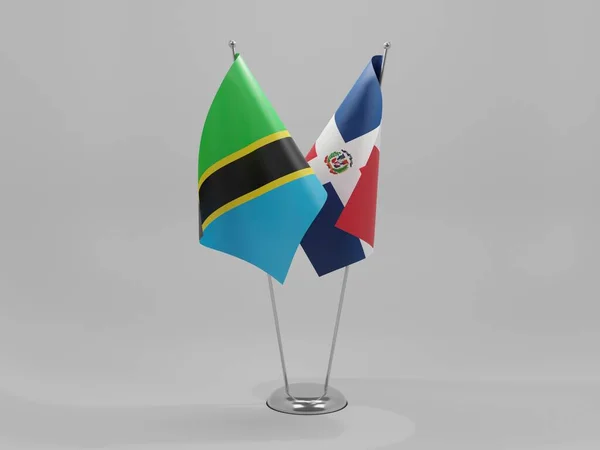 Repubblica Dominicana Bandiere Cooperazione Tanzania Sfondo Bianco Render — Foto Stock