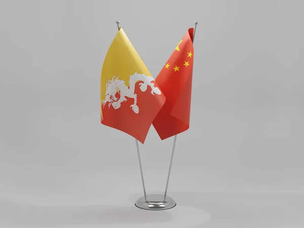 Chiny Bhutan Flagi Współpracy Białe Tło Render — Zdjęcie stockowe