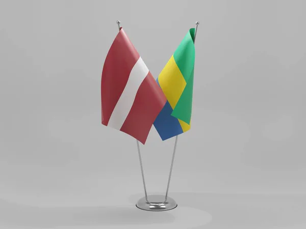 Gabun Lettland Kooperationsfahnen Weißer Hintergrund Render — Stockfoto