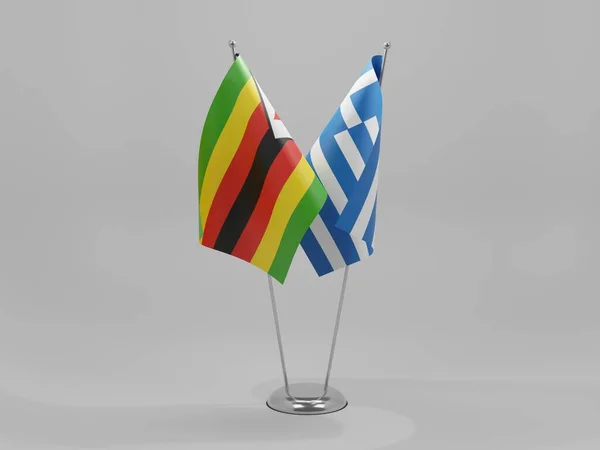 Griechenland Simbabwe Kooperationsfahnen Weißer Hintergrund Render — Stockfoto
