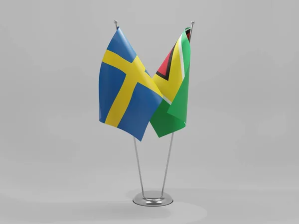 Guyana Sverige Samarbete Flaggor Vit Bakgrund Render — Stockfoto