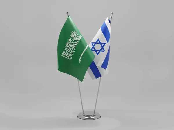 Banderas Cooperación Entre Israel Arabia Saudita Fondo Blanco Render — Foto de Stock