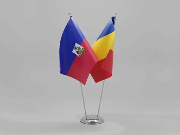 Romania Bandiere Cooperazione Haiti Sfondo Bianco Render — Foto Stock