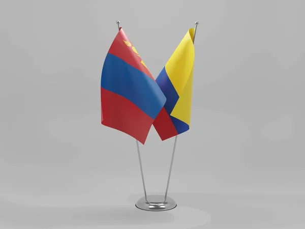 Colombia Banderas Cooperación Mongolia Fondo Blanco Render —  Fotos de Stock
