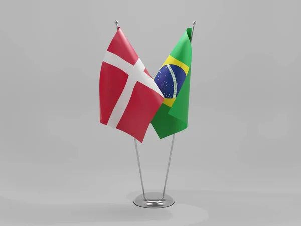 Brazílie Dánsko Spolupráce Vlajky Bílé Pozadí Vykreslování — Stock fotografie