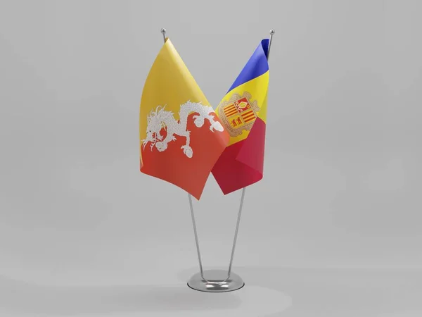 Andorra Butan Şbirliği Bayrakları Beyaz Arkaplan Render — Stok fotoğraf