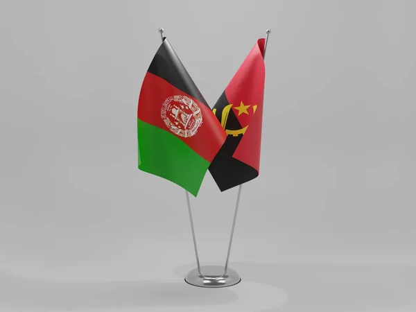 Angola Bandeiras Cooperação Afeganistão Fundo Branco Render — Fotografia de Stock