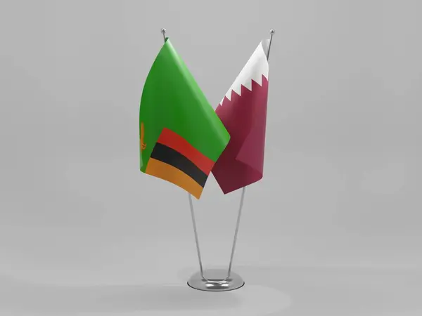 卡塔尔 赞比亚合作旗 白色背景 3D渲染 — 图库照片