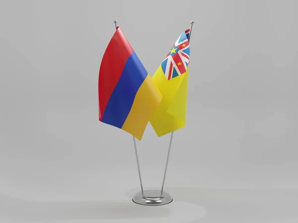 Niue Armenia Flagi Współpracy Białe Tło Render — Zdjęcie stockowe