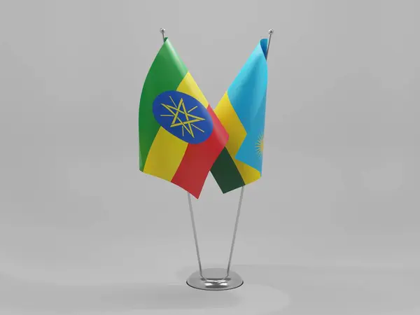 Ruanda Banderas Cooperación Etiopía Fondo Blanco Render — Foto de Stock