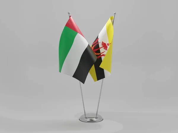 Brunei Bandiere Cooperazione Degli Emirati Arabi Uniti Sfondo Bianco Render — Foto Stock