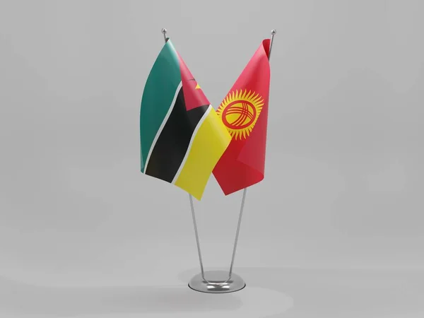Kirgizisztán Mozambiki Együttműködési Zászlók Fehér Háttér Render — Stock Fotó