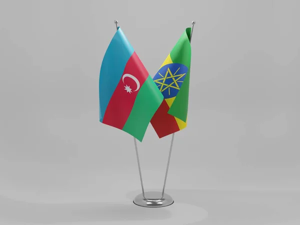 Äthiopien Aserbaidschan Kooperationsflaggen Weißer Hintergrund Render — Stockfoto