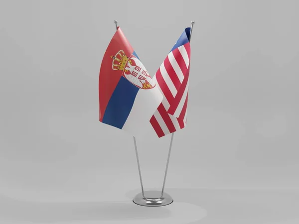 Libéria Sérvia Bandeiras Cooperação Fundo Branco Render — Fotografia de Stock
