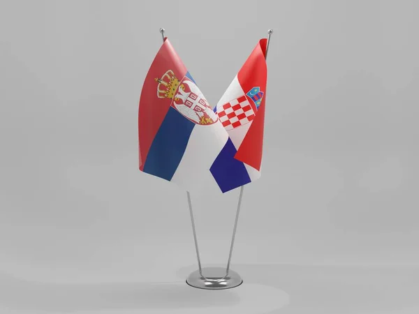 Хорватія Сербія Прапори Співробітництва Біле Тло Рендер — стокове фото
