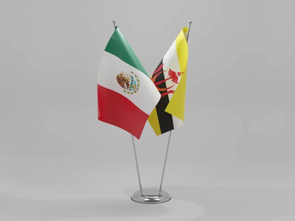 Brunei Banderas Cooperación México Fondo Blanco Render — Foto de Stock