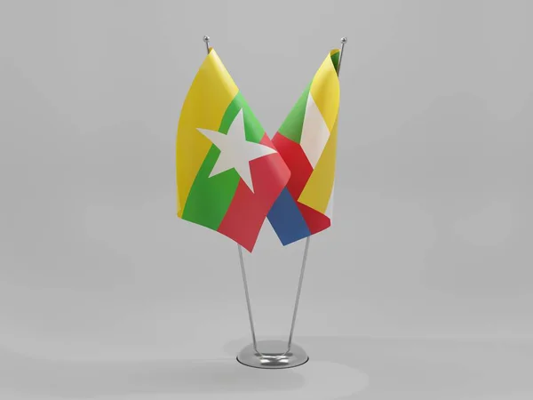 Comoren Myanmar Samenwerkingsvlaggen Witte Achtergrond Render — Stockfoto