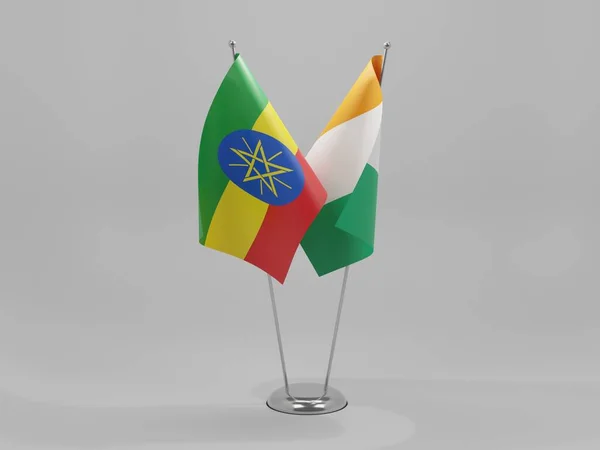 Costa Avorio Bandiere Cooperazione Etiopia Sfondo Bianco Render — Foto Stock