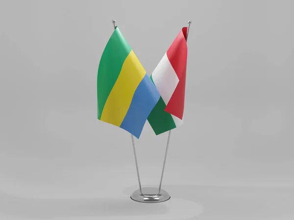 Hongrie Drapeaux Coopération Gabon Fond Blanc Render — Photo