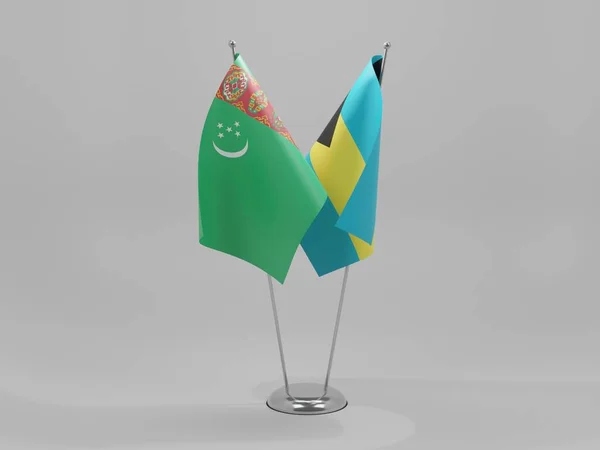 Bahamas Bandeiras Cooperação Turquemenistão Fundo Branco Render — Fotografia de Stock