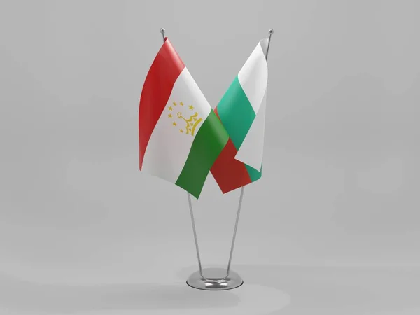 Σημαίες Συνεργασίας Βουλγαρίας Τατζικιστάν Λευκό Φόντο Render — Φωτογραφία Αρχείου