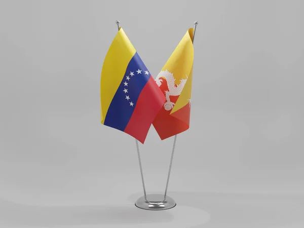 Bután Venezuela Banderas Cooperación Fondo Blanco Render — Foto de Stock