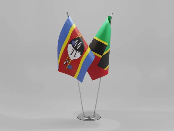 San Cristóbal Nieves Banderas Cooperación Suazilandia Fondo Blanco Render —  Fotos de Stock