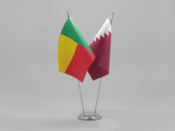 Katar Benin Flagi Współpracy Białe Tło Render — Zdjęcie stockowe