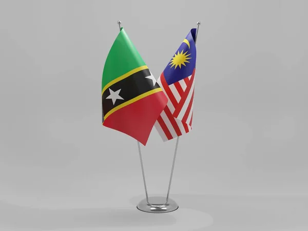 Malaysia Bandiere Cooperazione Saint Kitts Nevis Sfondo Bianco Render — Foto Stock