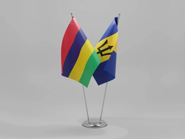 Barbados Mauricio Banderas Cooperación Fondo Blanco Render — Foto de Stock