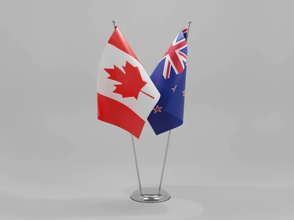 Neuseeland Kanada Kooperationsflaggen Weißer Hintergrund Render — Stockfoto