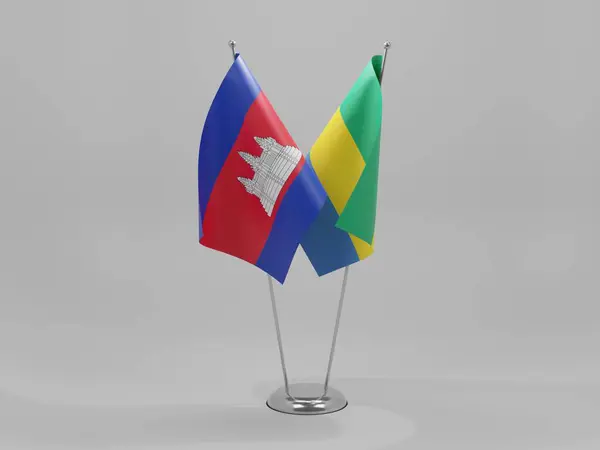 Gabon Kambodża Flagi Współpracy Białe Tło Render — Zdjęcie stockowe