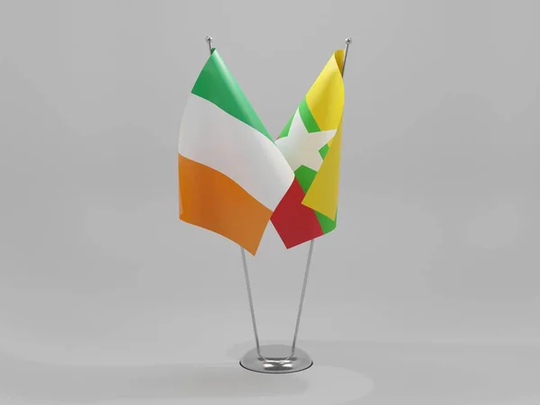 Myanmar Ireland Cooperation Flags White Background Render — стокове фото