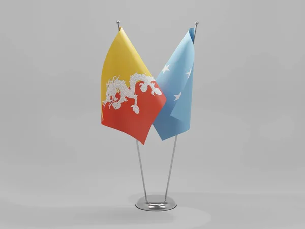 Micronesia Bhutan Cooperation Flags White Background Render — стокове фото