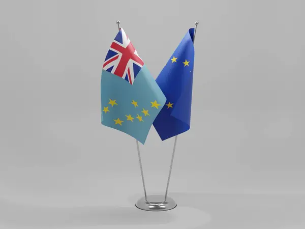Európai Unió Tuvalu Együttműködési Zászlók Fehér Háttér Render — Stock Fotó