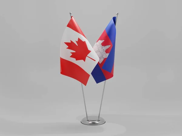 Cambodja Canada Samenwerking Vlaggen Witte Achtergrond Render — Stockfoto