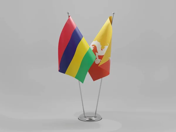 Bhutan Mauritius Cooperation Flags White Background Render — Stock Photo, Image