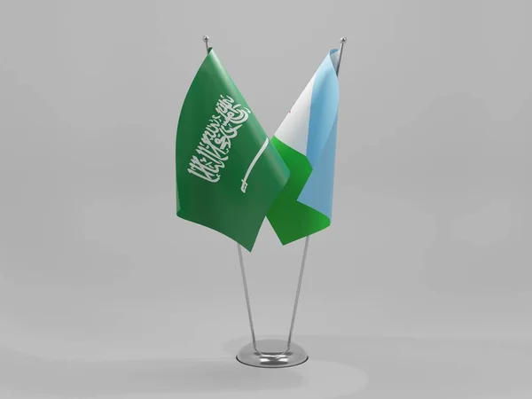 Djibouti Saudiarabiens Samarbetsflaggor Vit Bakgrund Render — Stockfoto