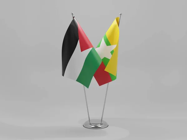 ミャンマー ヨルダン協力旗 白背景 3Dレンダリング — ストック写真