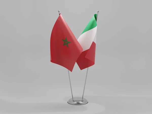 Ιταλία Μαρόκο Σημαίες Συνεργασίας Λευκό Φόντο Render — Φωτογραφία Αρχείου
