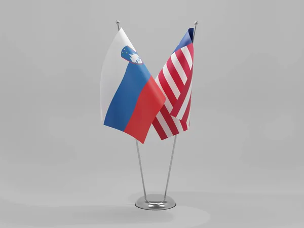 Liberia Slovenia Cooperation Flags White Background Render — стокове фото