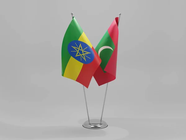 Malediven Flaggen Der Äthiopischen Zusammenarbeit Weißer Hintergrund Render — Stockfoto