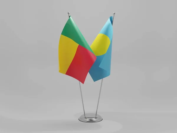 Palau Benins Samarbetsflaggor Vit Bakgrund Render — Stockfoto